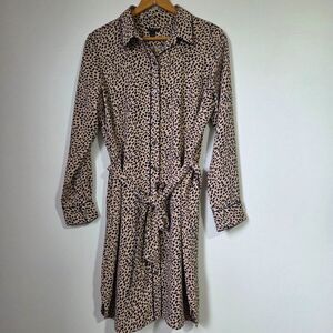 EUC ANN TAYLOR PETITE ANIMAL PRINT BUTTON DOWN LONGSLEEVES BELTED DRESS SIZE LP